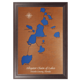 Alligator Chain of Lakes, Florida Stained Wood and Dark Walnut Frame Lake Map Silhouette