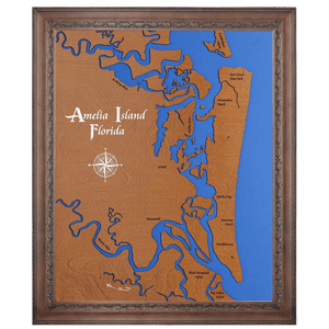 Amelia Island, Florida Stained Wood and Dark Walnut Frame Lake Map Silhouette