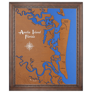 Amelia Island, Florida Stained Wood and Dark Walnut Frame Lake Map Silhouette