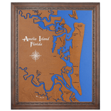 Amelia Island, Florida Stained Wood and Dark Walnut Frame Lake Map Silhouette