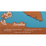 Aruba Island Stained Wood and Dark Walnut Frame Lake Map Silhouette
