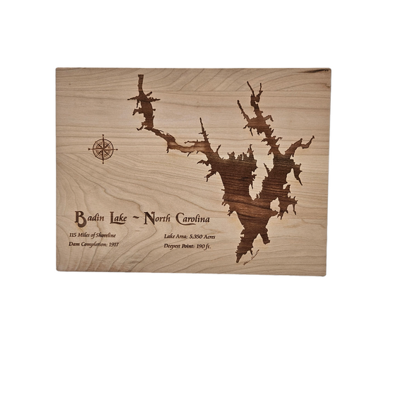 Badin Lake, North Carolina Engraved Cherry Cutting Board