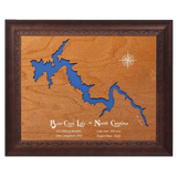 Bear Creek Lake, North Carolina Stained Wood and Dark Walnut Frame Lake Map Silhouette