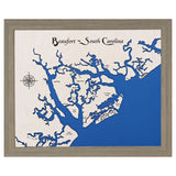 Beaufort, South Carolina White Washed Wood and Rustic Gray Frame Lake Map Silhouette