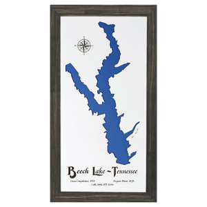 Beech Lake, Tennessee White Washed Wood and Distressed Black Frame Lake Map Silhouette