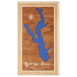 Beech Lake, Tennessee Stained Wood and Distressed White Frame Lake Map Silhouette