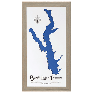 Beech Lake, Tennessee White Washed Wood and Rustic Gray Frame Lake Map Silhouette