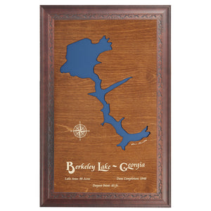 Berkeley Lake, Georgia Stained Wood and Dark Walnut Frame Lake Map Silhouette