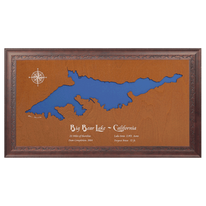 Big Bear Lake, California Stained Wood and Dark Walnut Frame Lake Map Silhouette