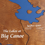 The Lakes at Big Canoe, Georgia Stained Wood and Dark Walnut Frame Lake Map Silhouette