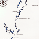 Black Warrior River, Alabama White Washed Wood and Rustic Gray Frame Lake Map Silhouette