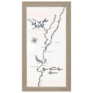 Black Warrior River, Alabama White Washed Wood and Rustic Gray Frame Lake Map Silhouette