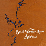 Black Warrior River, Alabama Stained Wood and Dark Walnut Frame Lake Map Silhouette