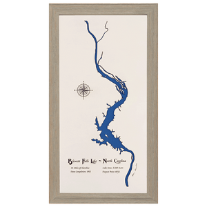 Blewett Falls Lake, North Carolina White Washed Wood and Rustic Gray Frame Lake Map Silhouette