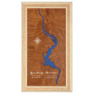 Blewett Falls Lake, North Carolina Stained Wood and Distressed White Frame Lake Map Silhouette
