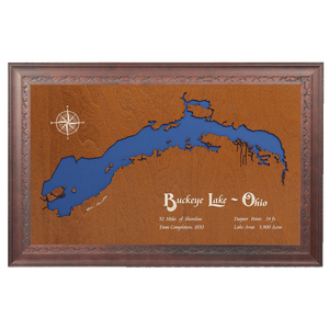 Buckeye Lake, Ohio Stained Wood and Dark Walnut Frame Lake Map Silhouette