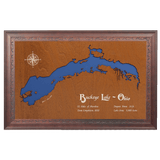 Buckeye Lake, Ohio Stained Wood and Dark Walnut Frame Lake Map Silhouette