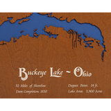 Buckeye Lake, Ohio Stained Wood and Dark Walnut Frame Lake Map Silhouette