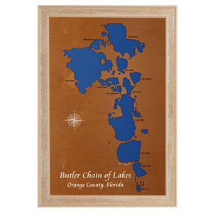 Butler Chain of Lakes, Florida Stained Wood and Distressed White Frame Lake Map Silhouette