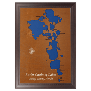 Butler Chain of Lakes, Florida Stained Wood and Dark Walnut Frame Lake Map Silhouette