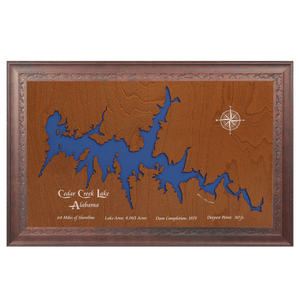 Cedar Creek Lake, Alabama Stained Wood and Dark Walnut Frame Lake Map Silhouette
