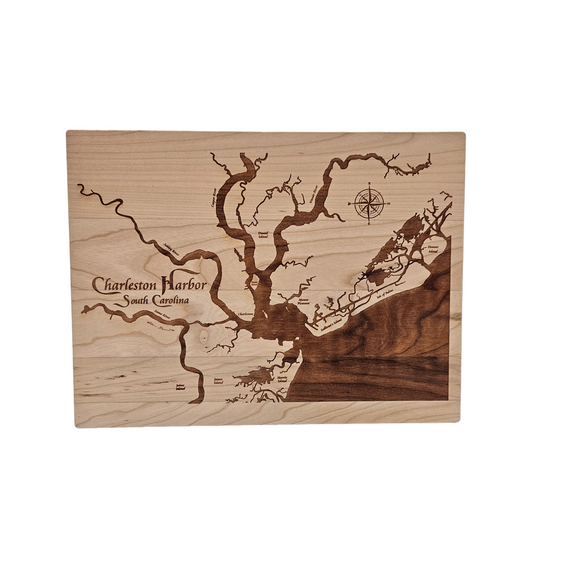 Charleston Harbor, South Carolina Engraved Cherry Cutting Board
