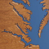 Chesapeake Bay Stained Wood and Distressed White Frame Lake Map Silhouette
