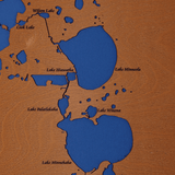 Clermont Chain of Lakes, Florida Stained Wood and Dark Walnut Frame Lake Map Silhouette