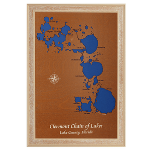 Clermont Chain of Lakes, Florida Stained Wood and Distressed White Frame Lake Map Silhouette