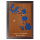 Clermont Chain of Lakes, Florida Stained Wood and Dark Walnut Frame Lake Map Silhouette