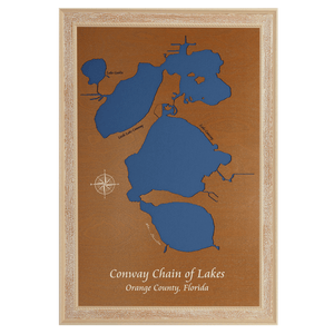 Conway Chain of Lakes, Florida Stained Wood and Distressed White Frame Lake Map Silhouette