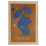 Conway Chain of Lakes, Florida Stained Wood and Distressed White Frame Lake Map Silhouette