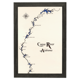 Coosa River, Alabama White Washed Wood and Distressed Black Frame Lake Map Silhouette