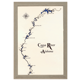 Coosa River, Alabama White Washed Wood and Rustic Gray Frame Lake Map Silhouette