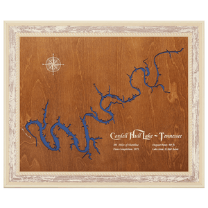 Cordell Hull Lake, Tennessee Stained Wood and Distressed White Frame Lake Map Silhouette