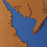 Delaware Bay, Delaware and New Jersey Stained Wood and Dark Walnut Frame Lake Map Silhouette