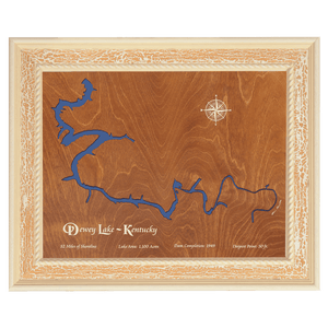 Dewey Lake, Kentucky Stained Wood and Distressed White Frame Lake Map Silhouette