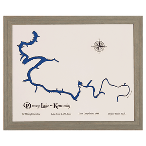 Dewey Lake, Kentucky White Washed Wood and Rustic Gray Frame Lake Map Silhouette