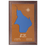 Elk Lake, Pennsylvania Stained Wood and Dark Walnut Frame Lake Map Silhouette