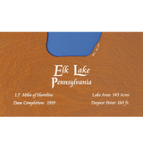 Elk Lake, Pennsylvania Stained Wood and Dark Walnut Frame Lake Map Silhouette