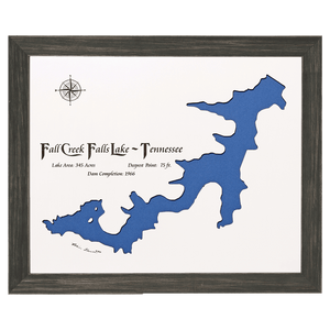 Fall Creek Falls Lake, Tennessee White Washed Wood and Distressed Black Frame Lake Map Silhouette