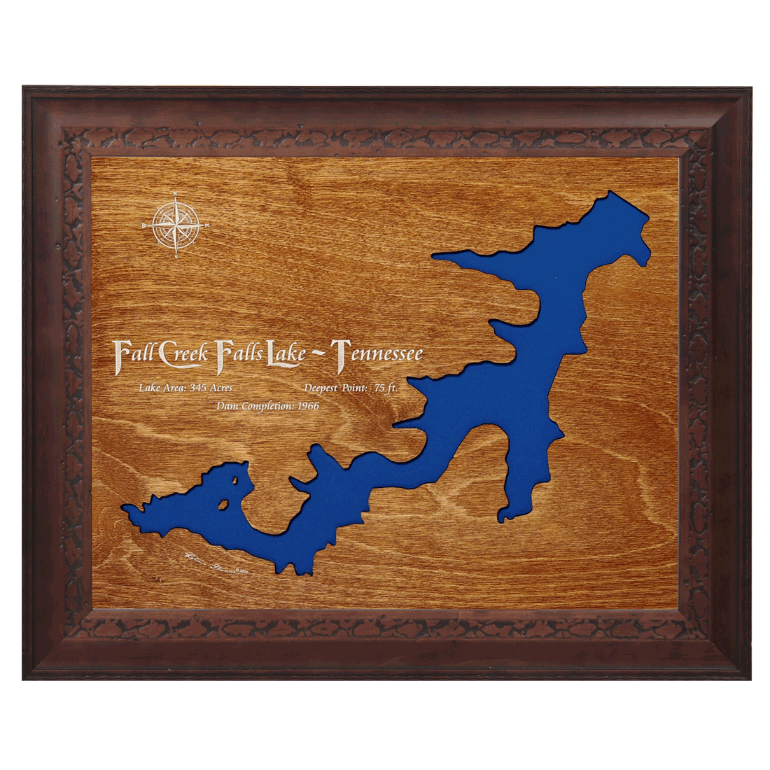 Fall Creek Falls Lake, Tennessee Stained Wood and Dark Walnut Frame La ...