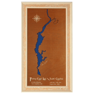 Fishing Creek Lake, South Carolina Stained Wood and Distressed White Frame Lake Map Silhouette