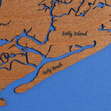 Folly Beach, South Carolina Stained Wood and Dark Walnut Frame Lake Map Silhouette
