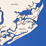 Folly Beach, South Carolina White Washed Wood and Distressed Black Frame Lake Map Silhouette