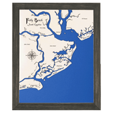 Folly Beach, South Carolina White Washed Wood and Distressed Black Frame Lake Map Silhouette