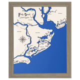 Folly Beach, South Carolina White Washed Wood and Rustic Gray Frame Lake Map Silhouette