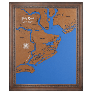 Folly Beach, South Carolina Stained Wood and Dark Walnut Frame Lake Map Silhouette