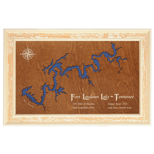 Fort Loudoun Lake, Tennessee Stained Wood and Distressed White Frame Lake Map Silhouette