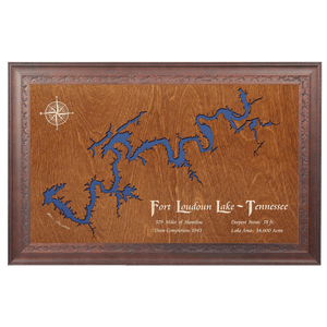 Fort Loudoun Lake, Tennessee Stained Wood and Dark Walnut Frame Lake Map Silhouette